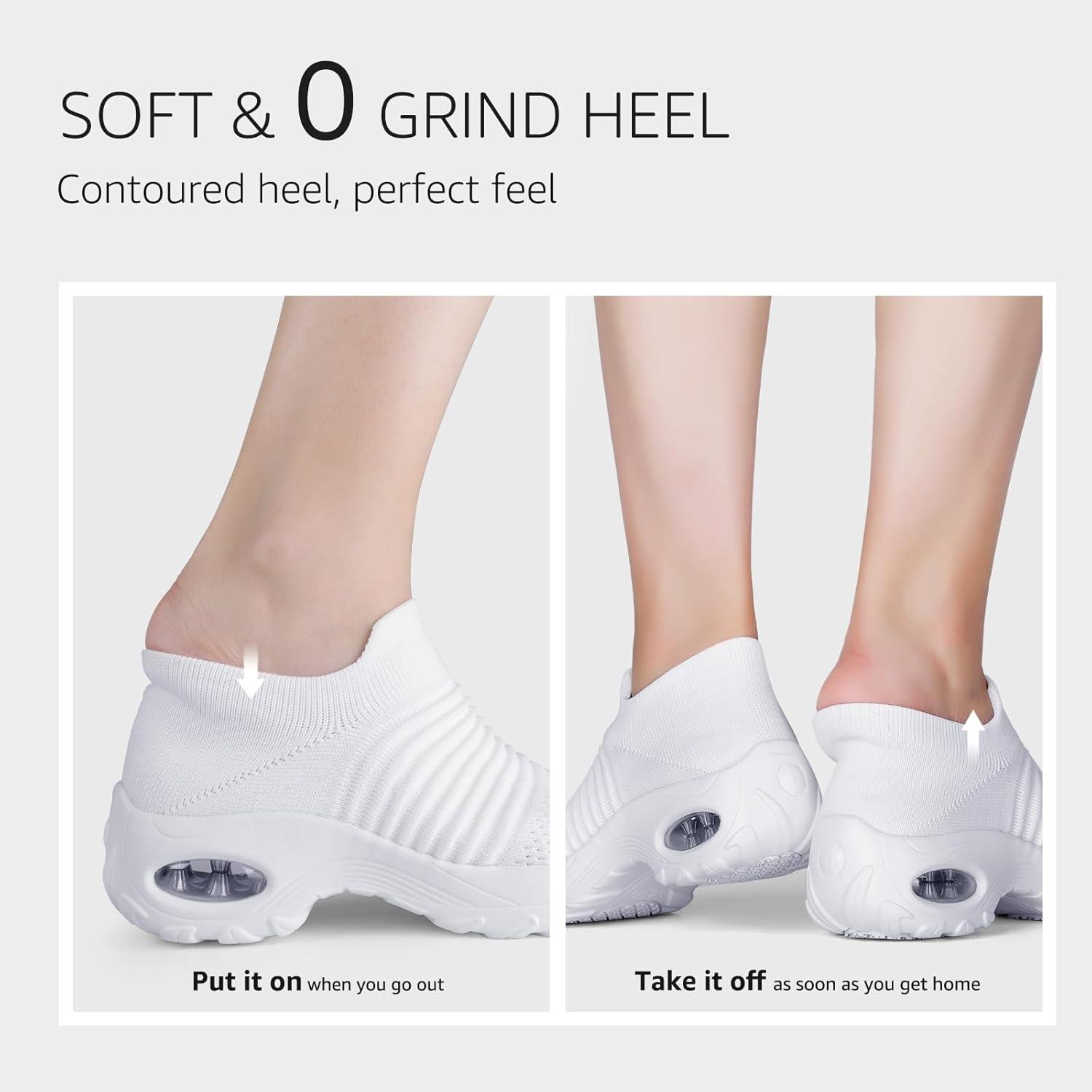 image:imageHKR Basket San Lacet Femme Chaussures de Orthopdique Marche Mode et Sport Travail Tennis Confortable Chic Femme Ultra LGRe Fitness Campus Slip on Enfiler SneakersBlanc