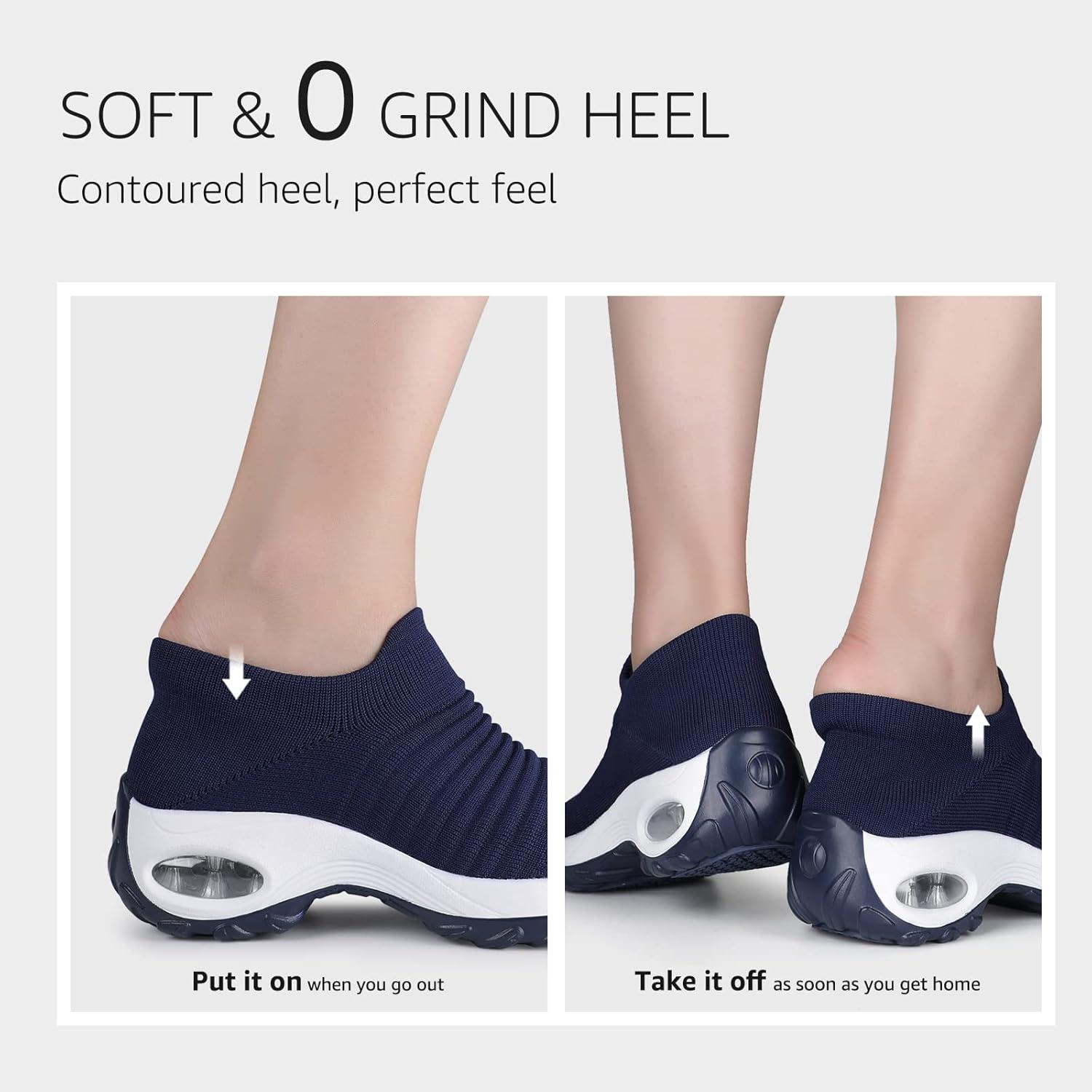 image:imageHKR Basket San Lacet Femme Chaussures de Orthopdique Marche Mode et Sport Travail Tennis Confortable Chic Femme Ultra LGRe Fitness Campus Slip on Enfiler SneakersMarine
