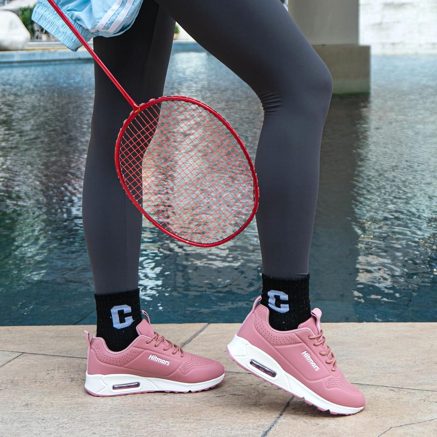 image:imageHitmars Chaussures de Running Femme Basket Sport Lgres Faux Cuir Rsistant Aux claboussures Coussin dair Noir Bleu Rose Blanc EU36EU42Rose