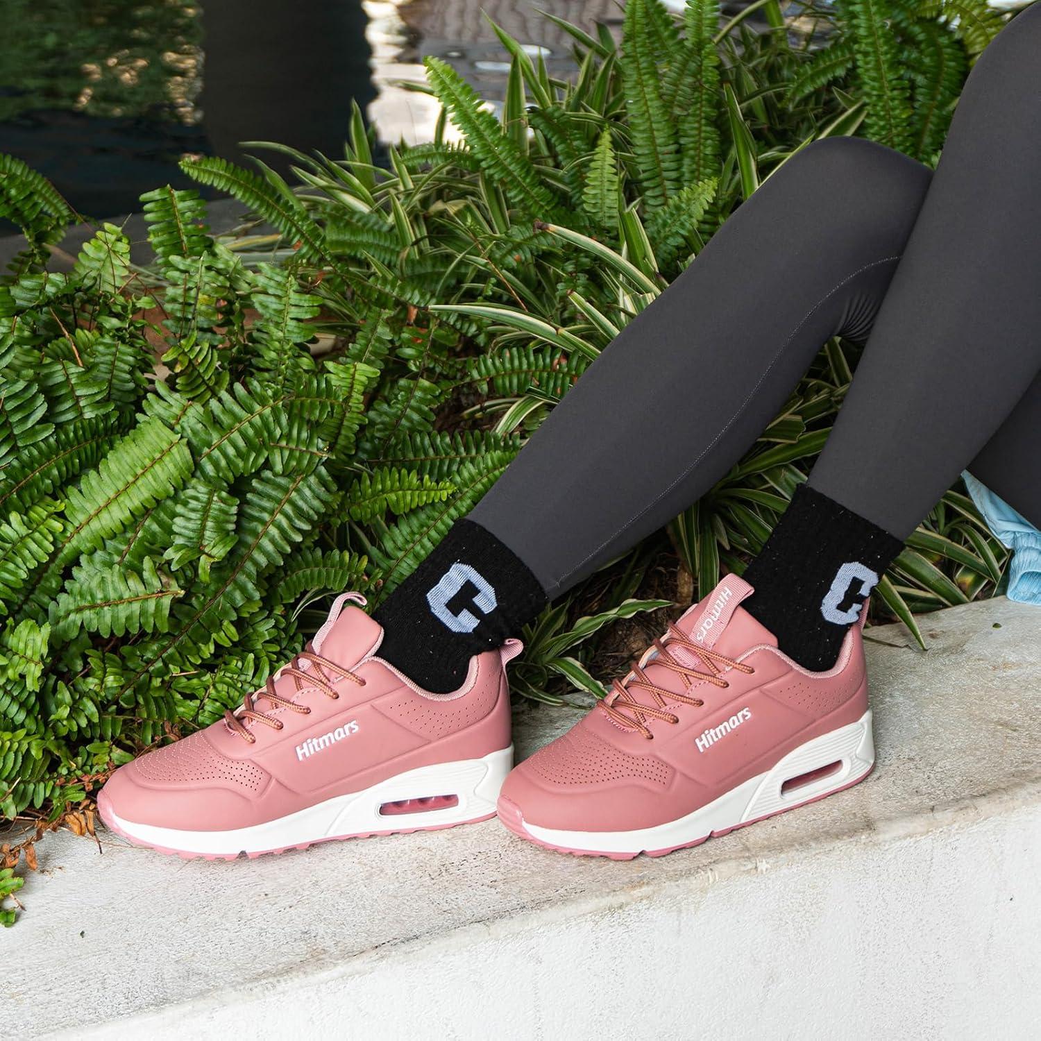 image:imageHitmars Chaussures de Running Femme Basket Sport Lgres Faux Cuir Rsistant Aux claboussures Coussin dair Noir Bleu Rose Blanc EU36EU42Rose