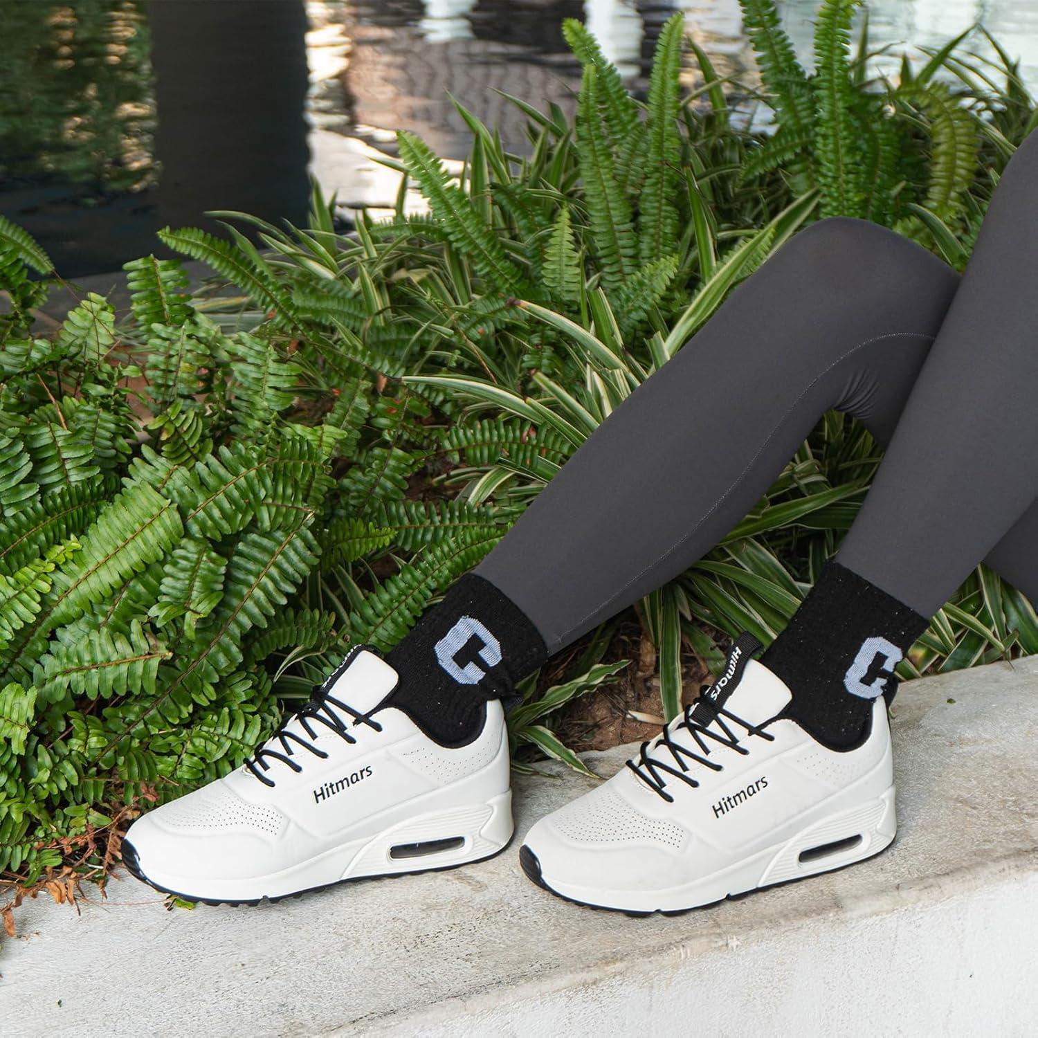 image:imageHitmars Chaussures de Running Femme Basket Sport Lgres Faux Cuir Rsistant Aux claboussures Coussin dair Noir Bleu Rose Blanc EU36EU42Sh1 Blanc