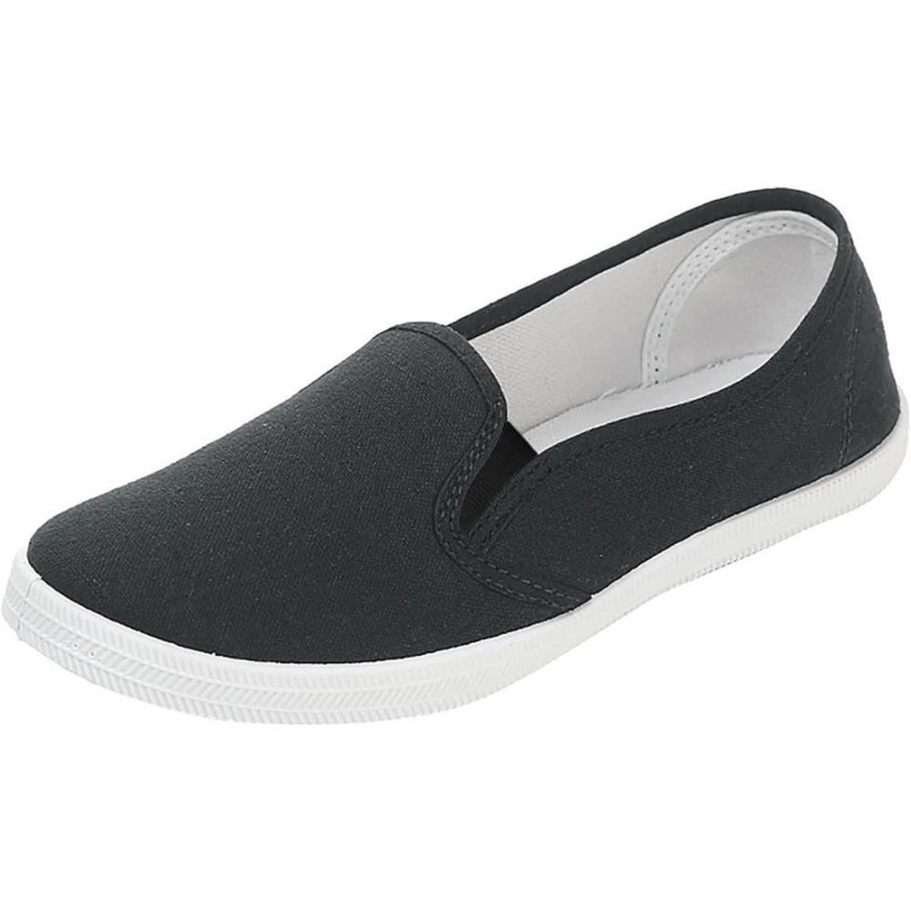 image:imageBaskets basses classiques en toile pour femme Confortables Respirantes et lgres Sans lacets Chaussures dcontractesNoir