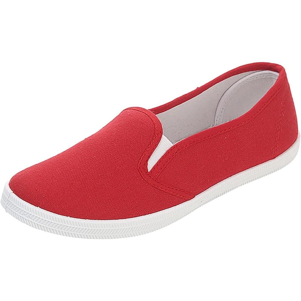 image:imageBaskets basses classiques en toile pour femme  Confortables  Respirantes et lgres  Sans lacets  Chaussures dcontractesRouge