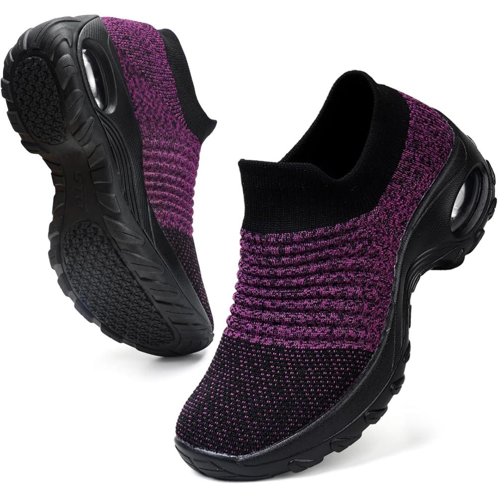 image:imageHKR Basket San Lacet Femme Chaussures de Orthopdique Marche Mode et Sport Travail Tennis Confortable Chic Femme Ultra LGRe Fitness Campus Slip on Enfiler SneakersViolet Noir