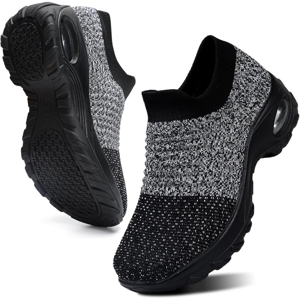 image:imageHKR Basket San Lacet Femme Chaussures de Orthopdique Marche Mode et Sport Travail Tennis Confortable Chic Femme Ultra LGRe Fitness Campus Slip on Enfiler SneakersMix Noir Grey