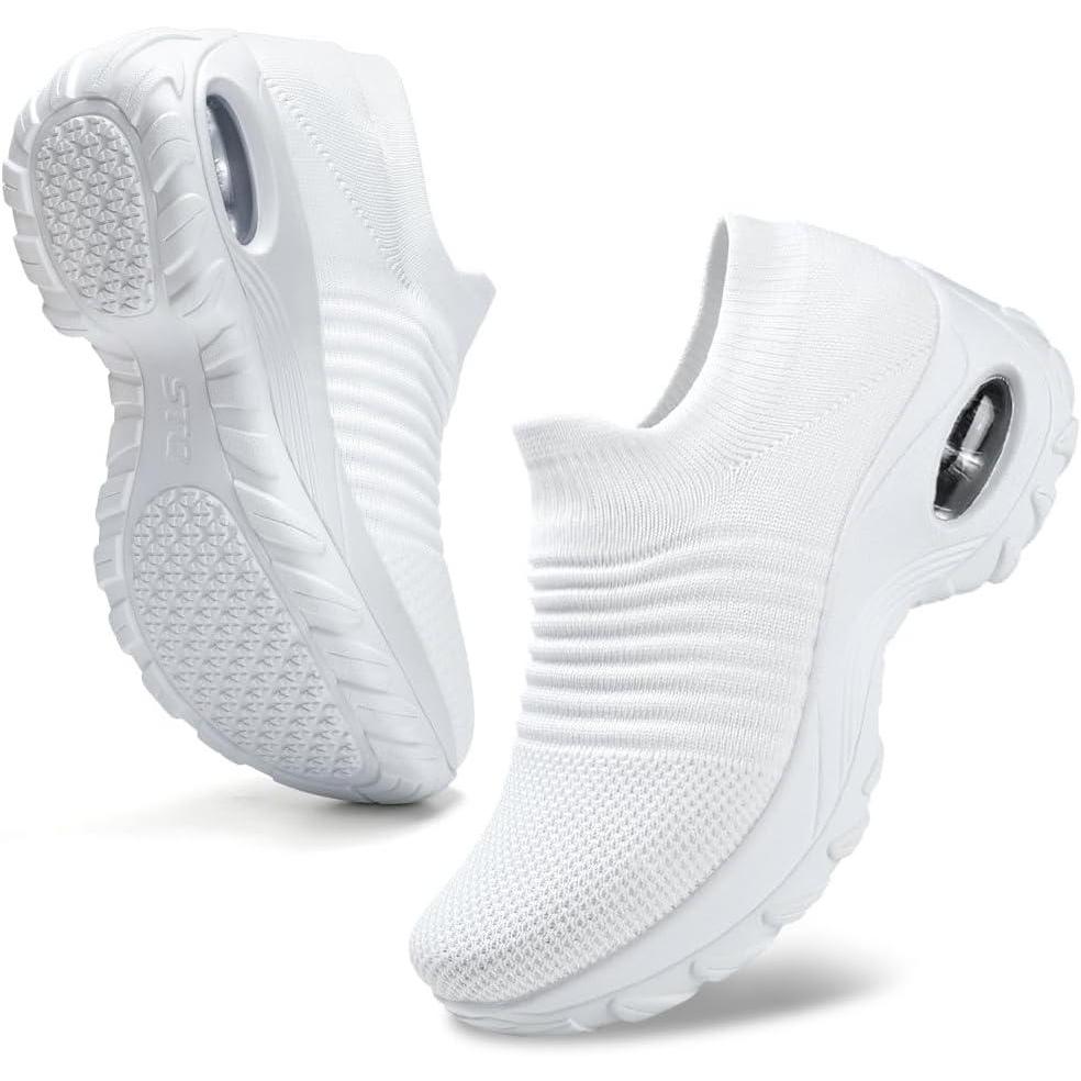 image:imageHKR Basket San Lacet Femme Chaussures de Orthopdique Marche Mode et Sport Travail Tennis Confortable Chic Femme Ultra LGRe Fitness Campus Slip on Enfiler SneakersBlanc