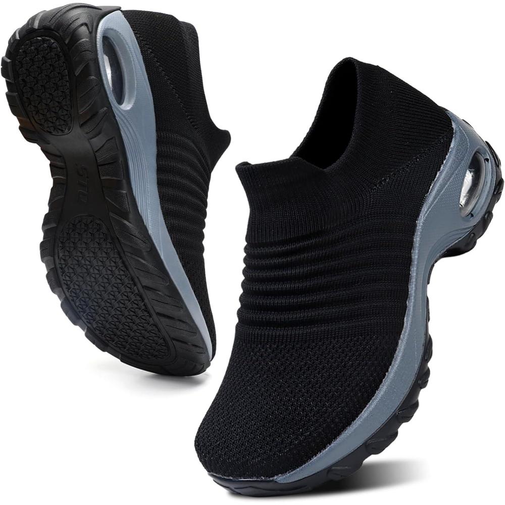 image:imageHKR Basket San Lacet Femme Chaussures de Orthopdique Marche Mode et Sport Travail Tennis Confortable Chic Femme Ultra LGRe Fitness Campus Slip on Enfiler SneakersNoir Grey