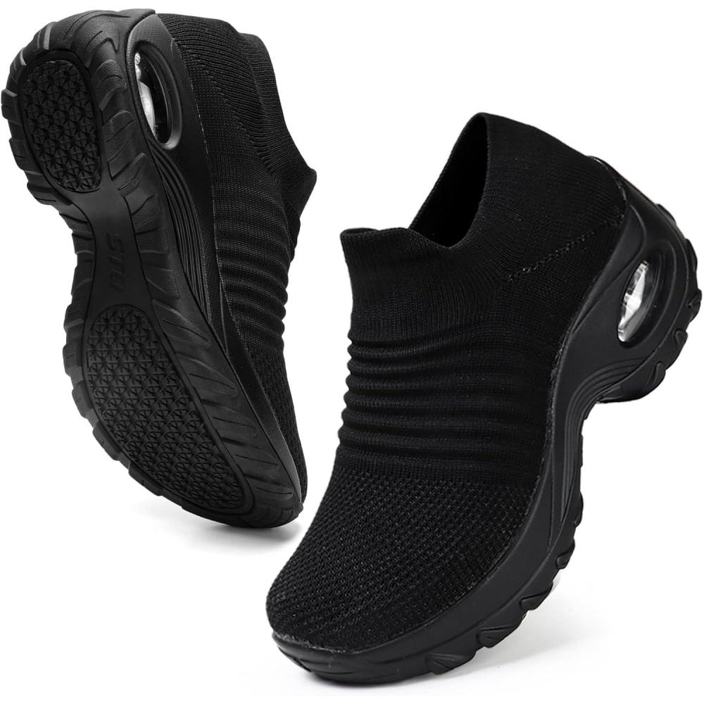 image:imageHKR Basket San Lacet Femme Chaussures de Orthopdique Marche Mode et Sport Travail Tennis Confortable Chic Femme Ultra LGRe Fitness Campus Slip on Enfiler SneakersNoir