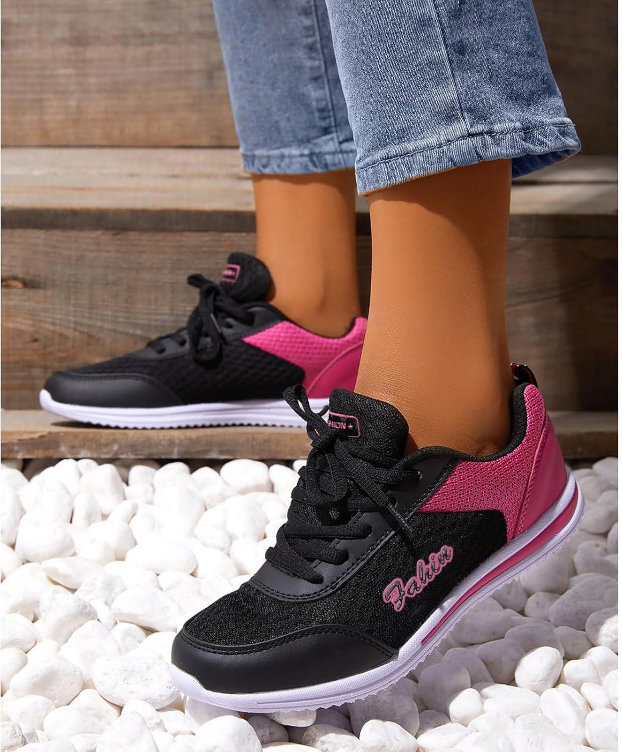 image:imageBasket Orthopdique De Marche Confort Souple Femme Chaussures De Travail Respirante Lgres Chaussure De Course Sneaker Mode Chaussures De Running Basket Compensee Gym Fitness Jogging SneakersZ 4black