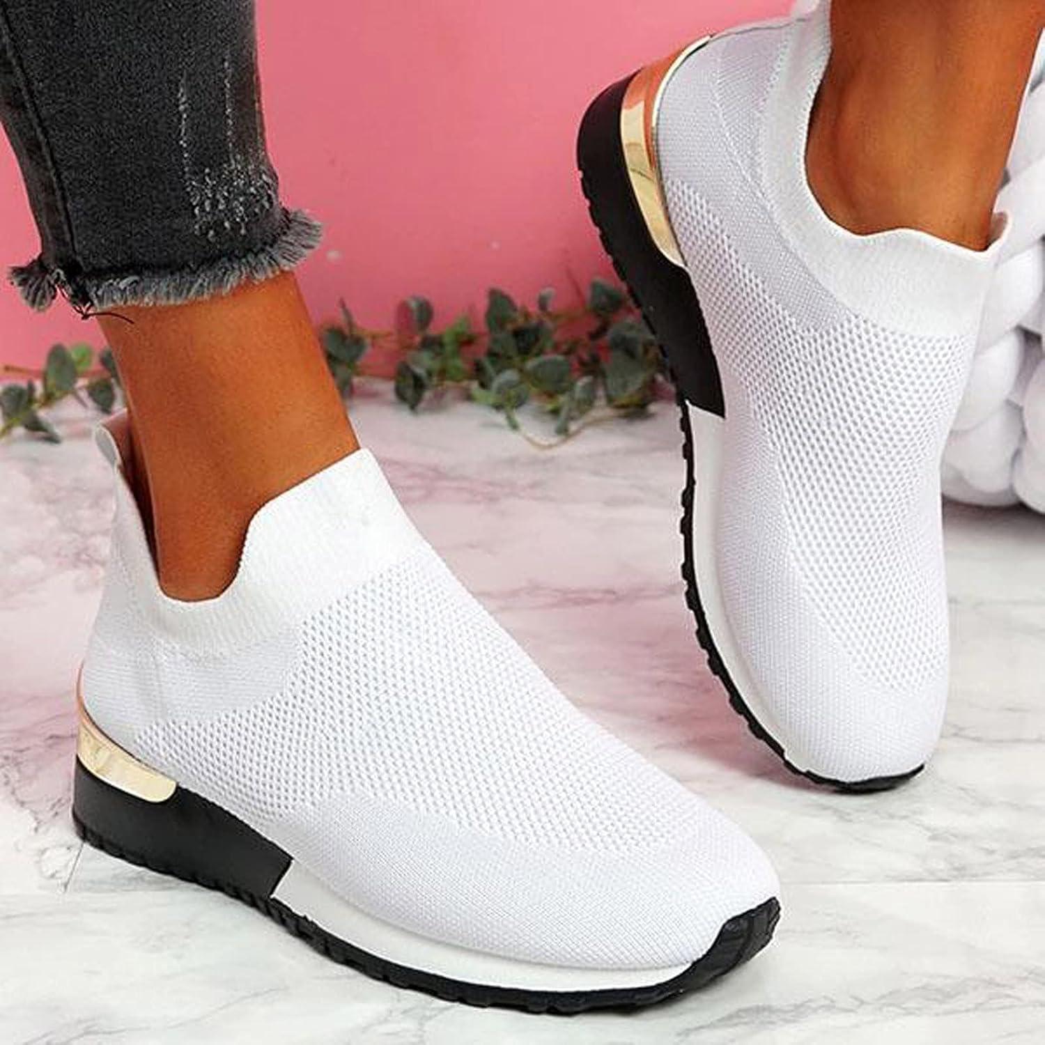 image:imageBasket Orthopdique De Marche Confort Souple Femme Chaussures De Travail Respirante Lgres Chaussure De Course Sneaker Mode Chaussures De Running Basket Compensee Gym Fitness Jogging SneakersX White