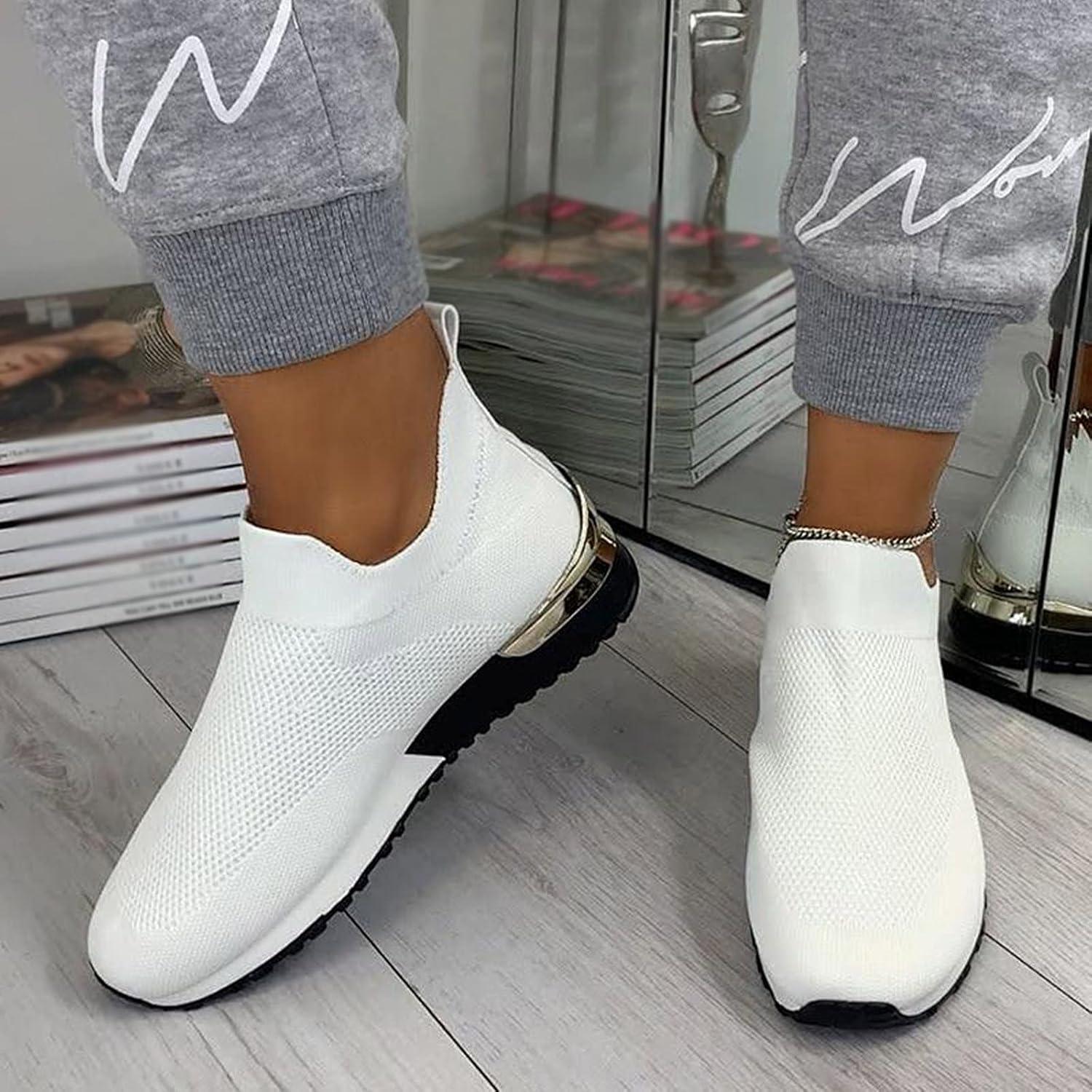 image:imageBasket Orthopdique De Marche Confort Souple Femme Chaussures De Travail Respirante Lgres Chaussure De Course Sneaker Mode Chaussures De Running Basket Compensee Gym Fitness Jogging SneakersX White