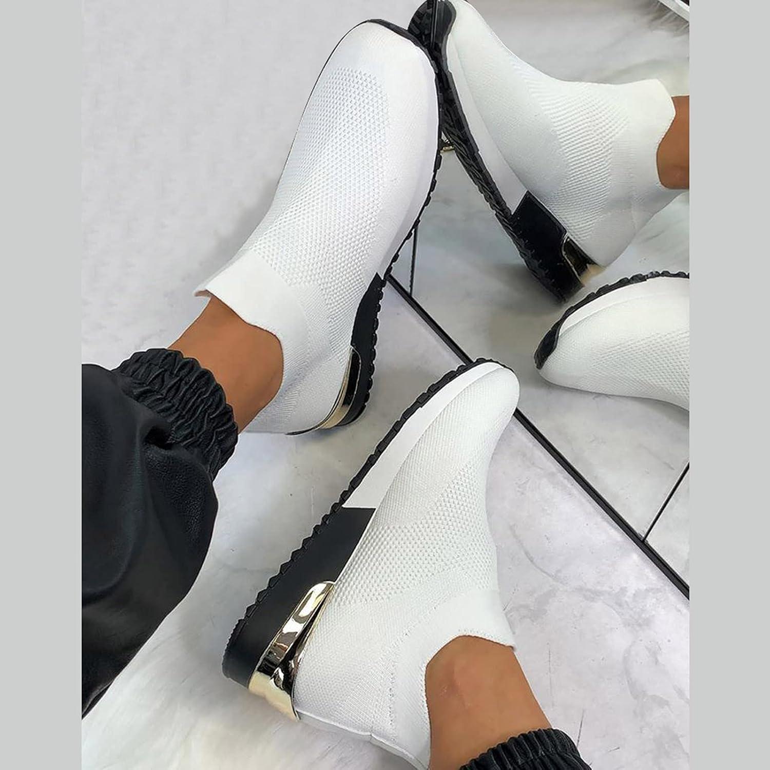 image:imageBasket Orthopdique De Marche Confort Souple Femme Chaussures De Travail Respirante Lgres Chaussure De Course Sneaker Mode Chaussures De Running Basket Compensee Gym Fitness Jogging SneakersX White