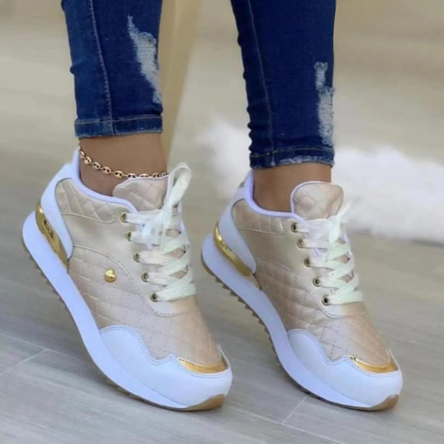 image:imageBaskets blanches pour femme baskets lgres pour la marche quotidienne le fitness lathltisme lacets chaussures de sport ariennes plates chaussures de marche impermables pour femmeKaki