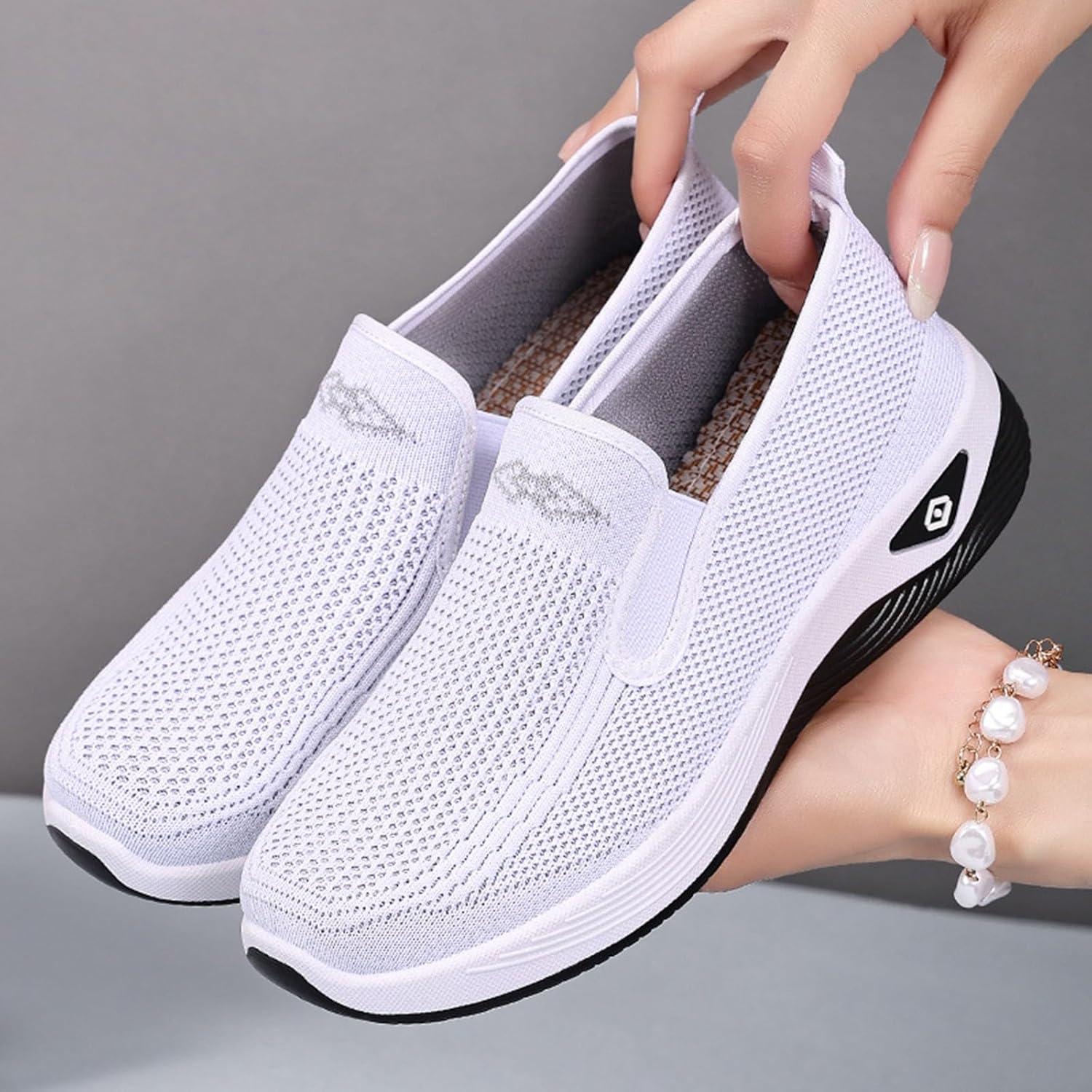 image:imageChaussures dcontractes pour Femmes Printemps t et Automne en Respirante Simples lgres et Confortables Semelle Souple Enfiler pour mres Noires FemmesBlanc