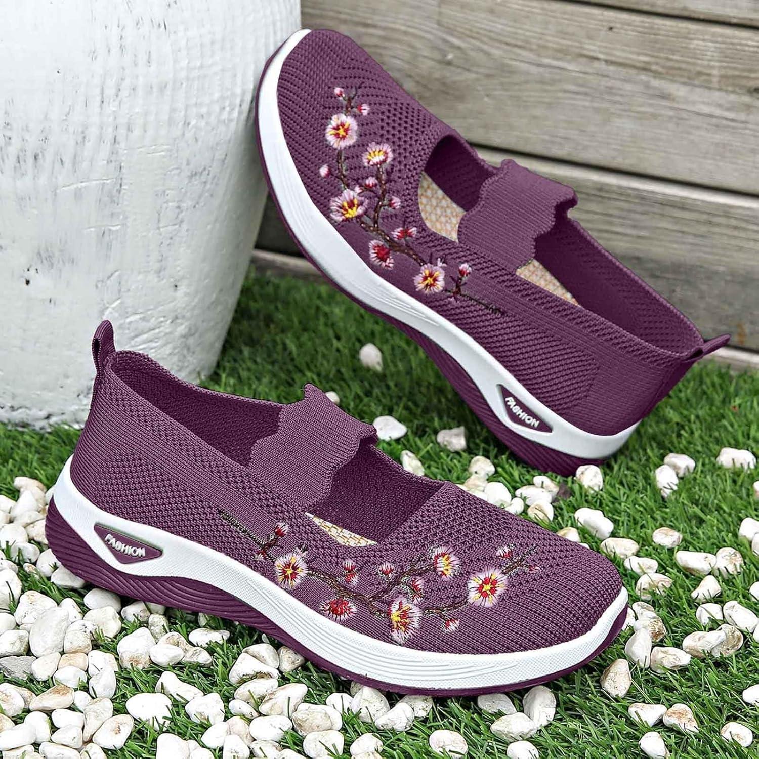 image:imageChaussures sans Lacets Femme Orthopdique Pas Cher Baskets sans Laage Chaussures De Marche Plateforme Orthopdique Lgres Et Confortables Amortissement Accru Et Soulagement des Pieds 202501 Violet