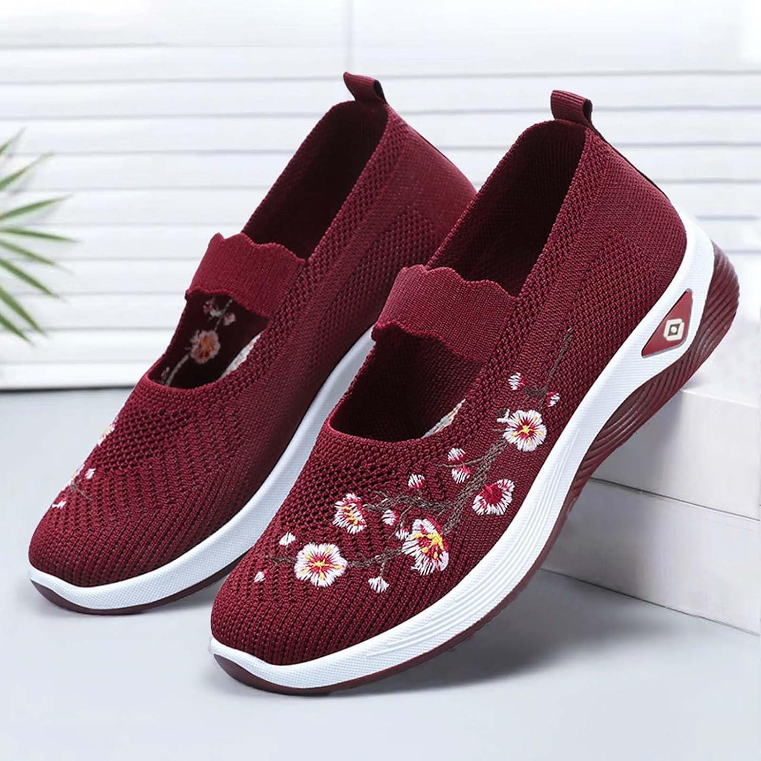 image:imageChaussures sans Lacets Femme Orthopdique Pas Cher Baskets sans Laage Chaussures De Marche Plateforme Orthopdique Lgres Et Confortables Amortissement Accru Et Soulagement des Pieds 202504 Rouge