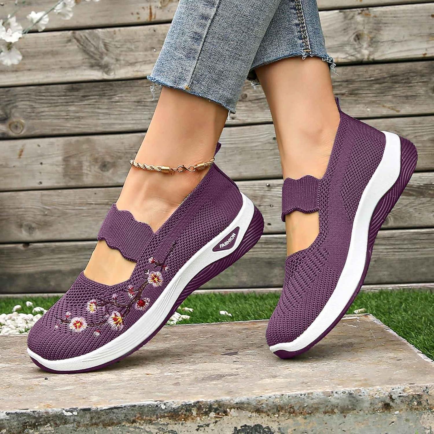 image:imageChaussures sans Lacets Femme Orthopdique Pas Cher Baskets sans Laage Chaussures De Marche Plateforme Orthopdique Lgres Et Confortables Amortissement Accru Et Soulagement des Pieds 202501 Violet