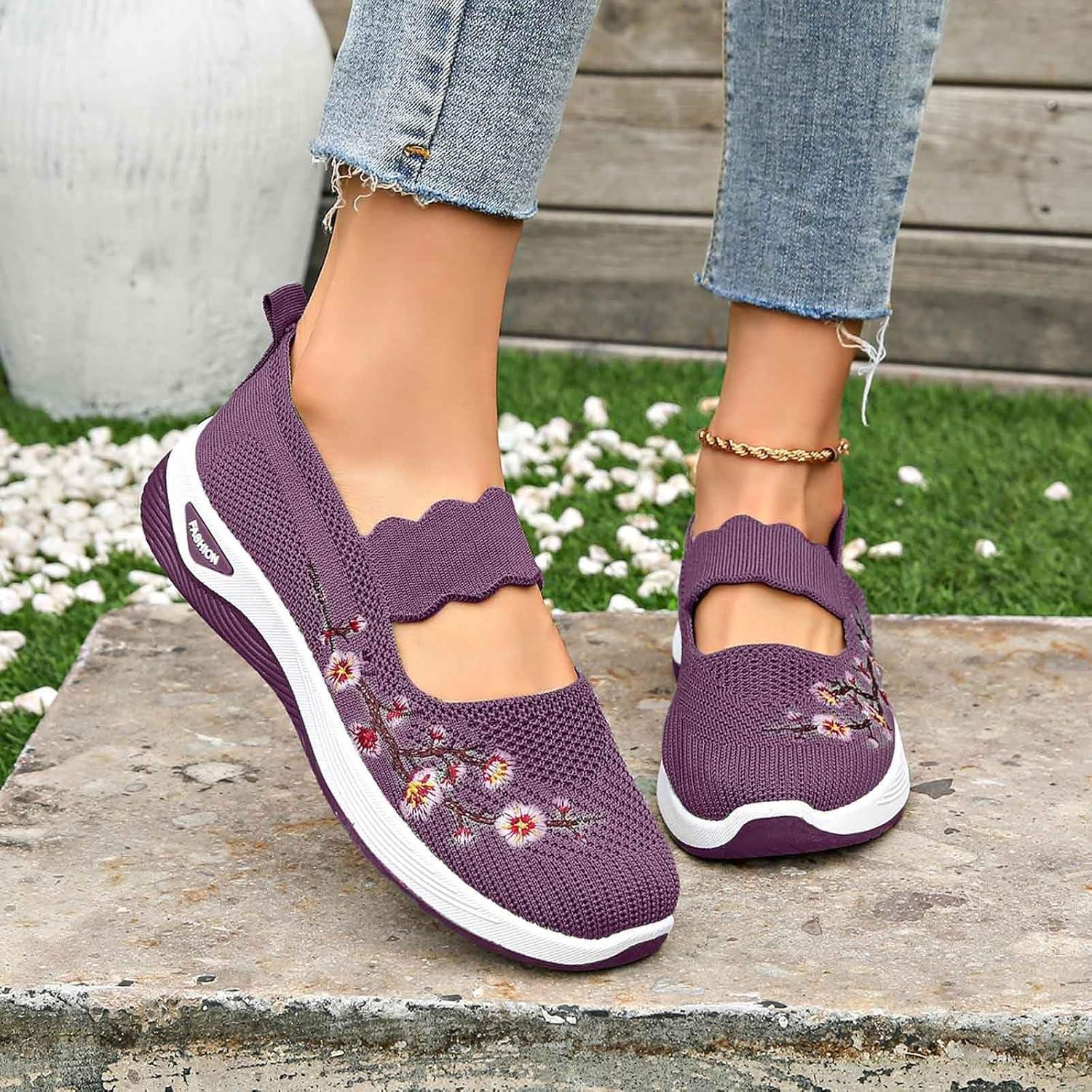 image:imageChaussures sans Lacets Femme Orthopdique Pas Cher Baskets sans Laage Chaussures De Marche Plateforme Orthopdique Lgres Et Confortables Amortissement Accru Et Soulagement des Pieds 202501 Violet