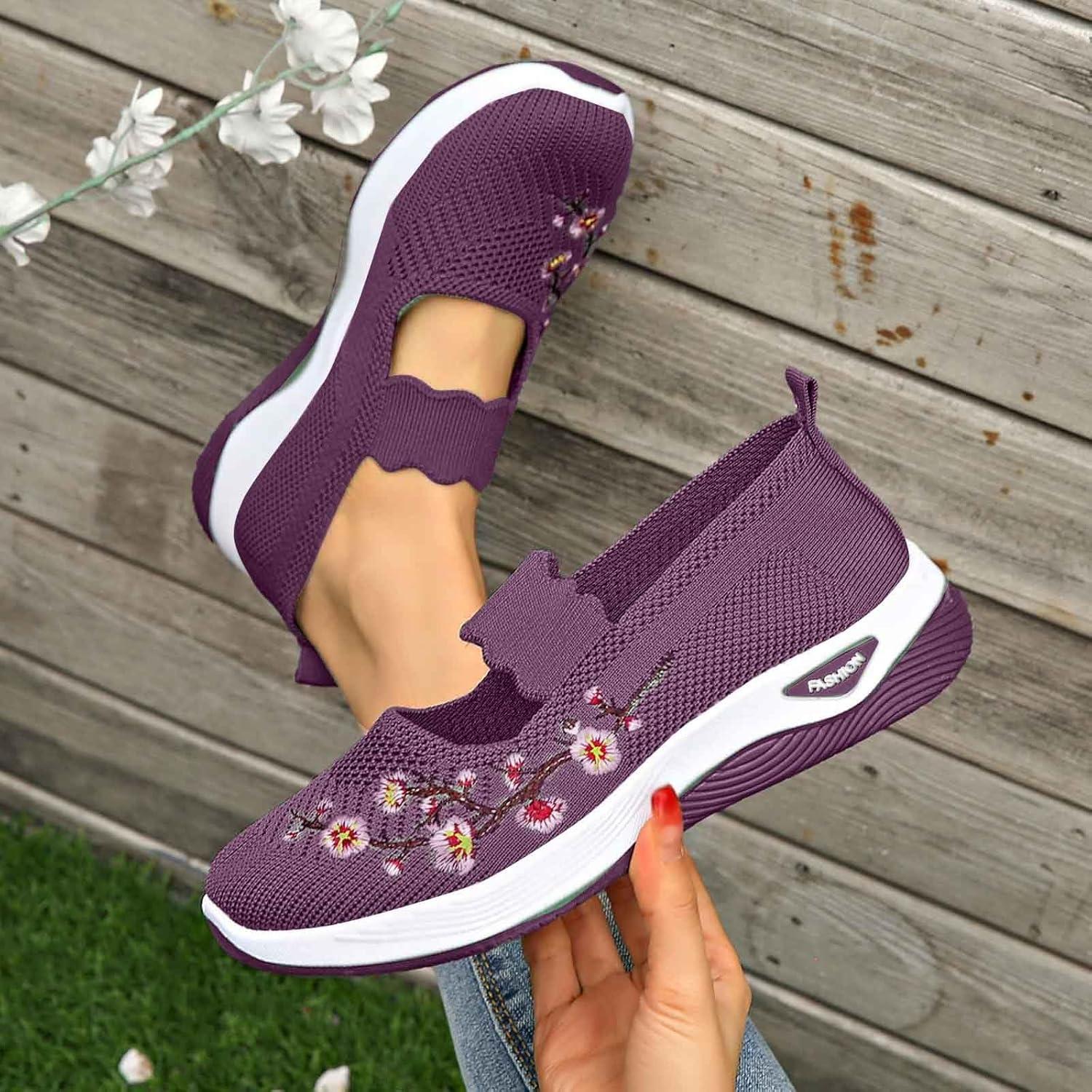 image:imageChaussures sans Lacets Femme Orthopdique Pas Cher Baskets sans Laage Chaussures De Marche Plateforme Orthopdique Lgres Et Confortables Amortissement Accru Et Soulagement des Pieds 202501 Violet