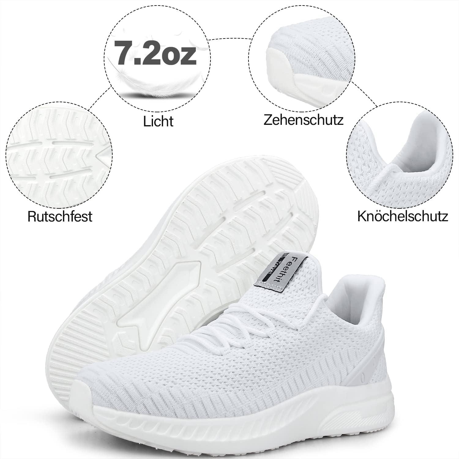 image:imageFeethit Femme Chaussures de Sport Running Air Respirant Chaussures de Course Lgres Basket Fitness Gym Jogging OutdoorBlanc