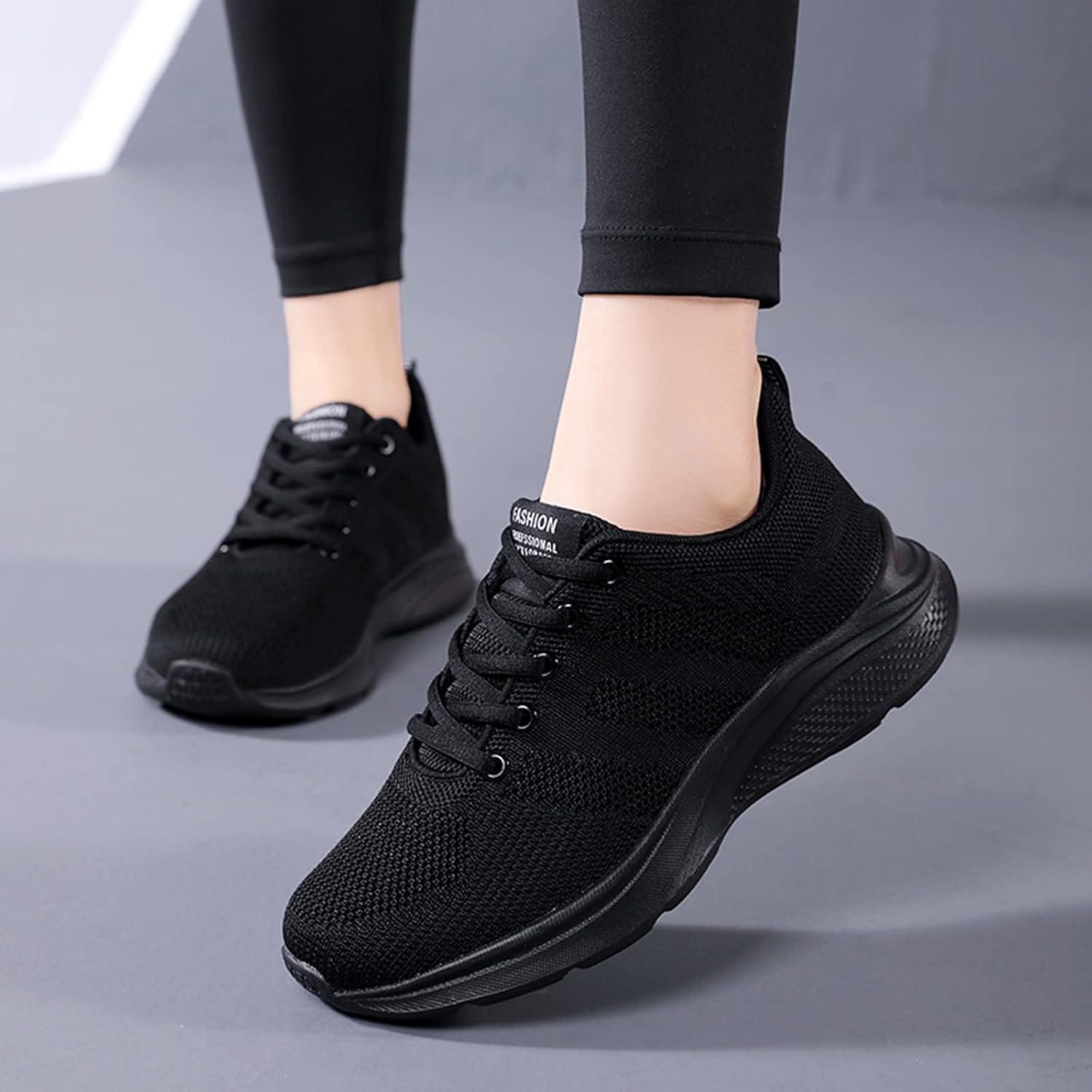 image:imageFemme Chaussures de Running pour Course Sports Fitness Respirant Mesh Gym Outdoor Trail Jogging Walking Tennis Baskets athltique Sneakers pour Femme011 Noir