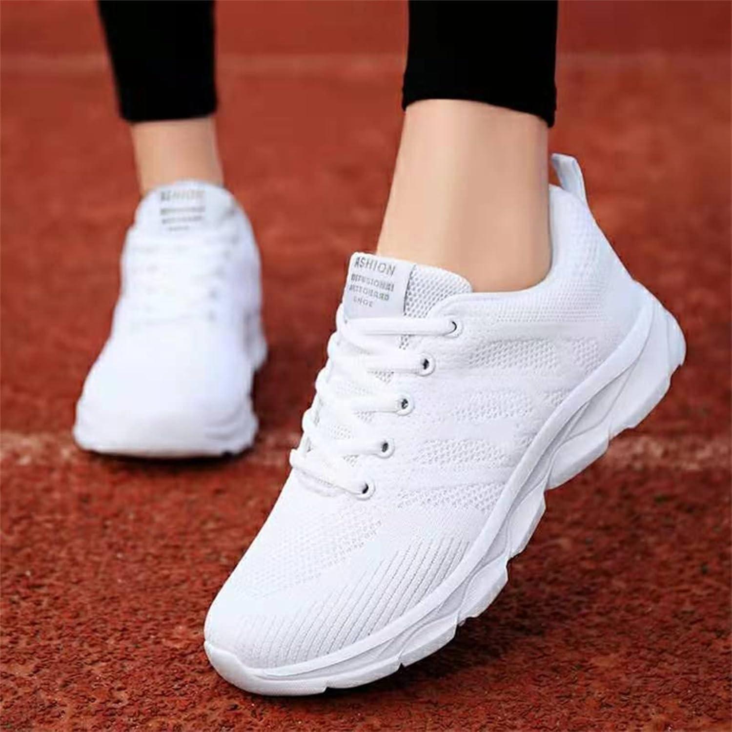 image:imageFemme Chaussures de Running pour Course Sports Fitness Respirant Mesh Gym Outdoor Trail Jogging Walking Tennis Baskets athltique Sneakers pour Femme01 Blanc