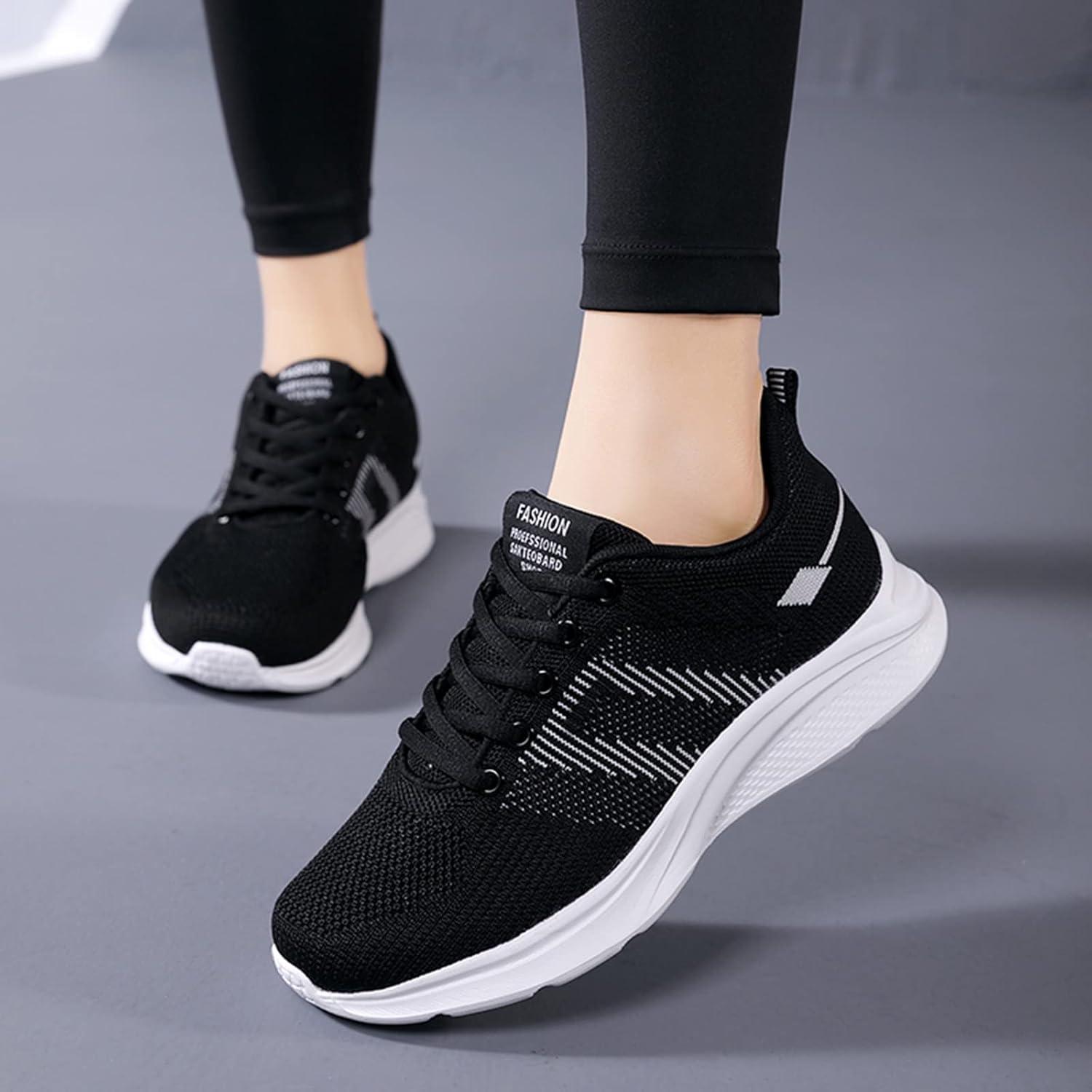 image:imageFemme Chaussures de Running pour Course Sports Fitness Respirant Mesh Gym Outdoor Trail Jogging Walking Tennis Baskets athltique Sneakers pour Femme011 Blanc