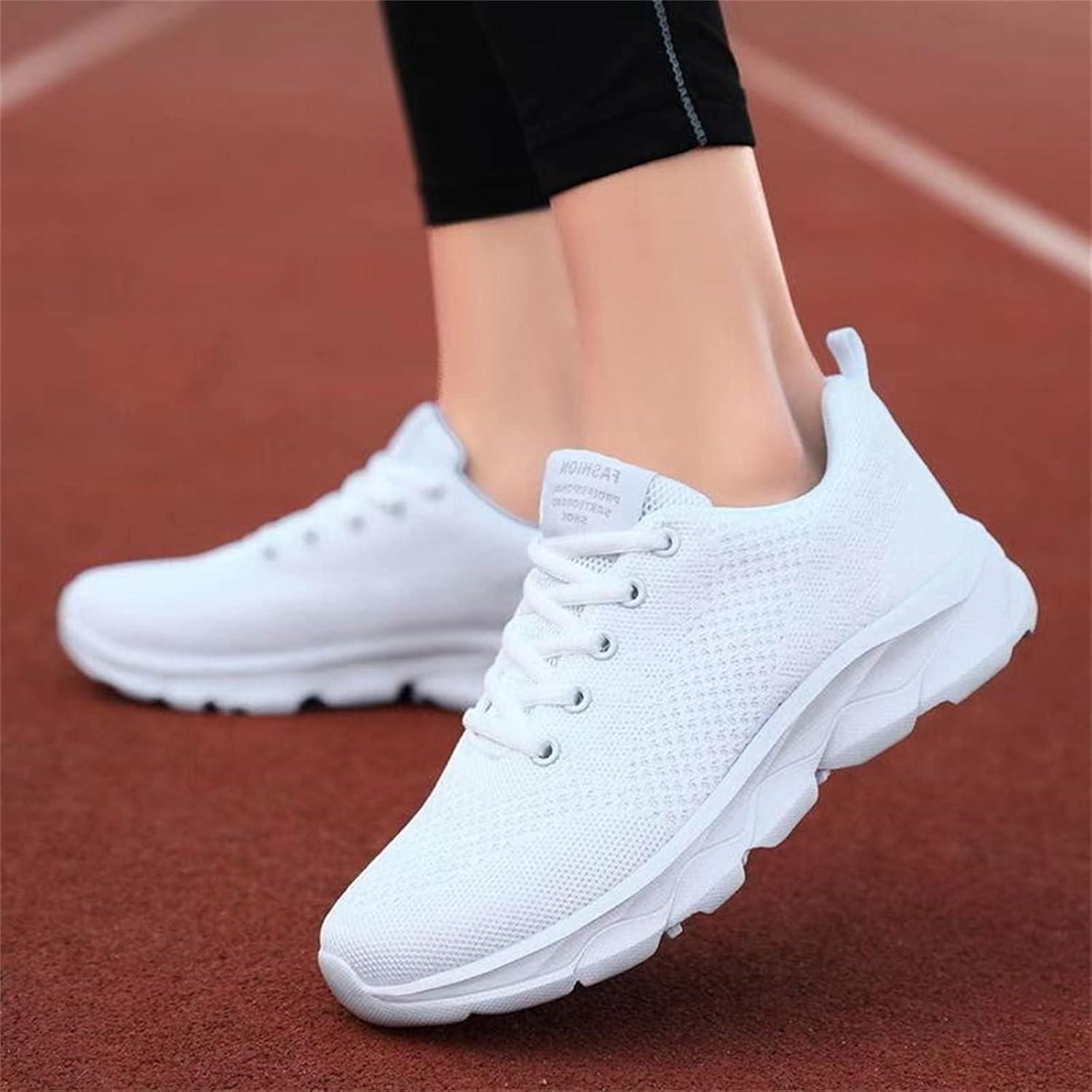 image:imageFemme Chaussures de Running pour Course Sports Fitness Respirant Mesh Gym Outdoor Trail Jogging Walking Tennis Baskets athltique Sneakers pour Femme01 Blanc