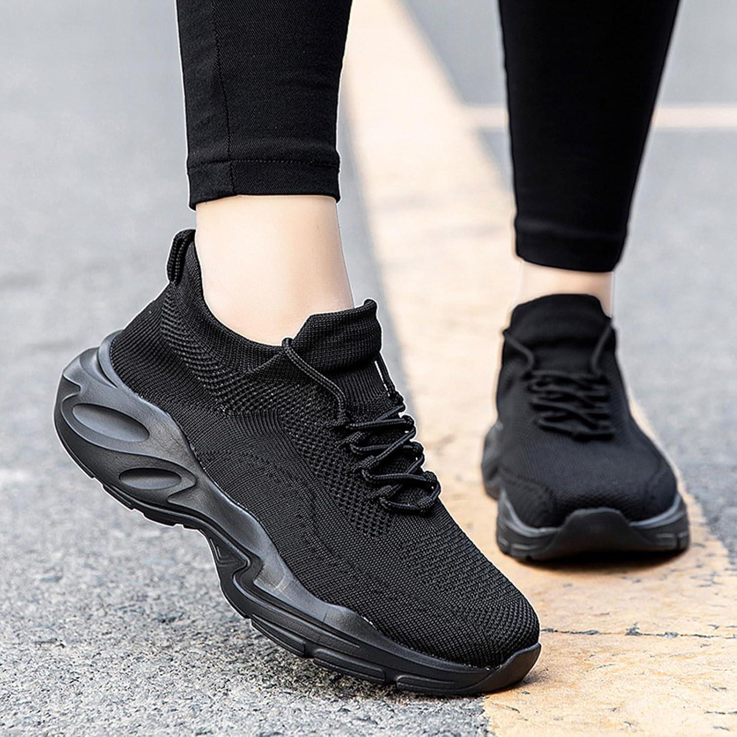 image:imageFemme Chaussures de Running pour Course Sports Fitness Respirant Mesh Gym Outdoor Trail Jogging Walking Tennis Baskets athltique Sneakers pour Femme012 Noir