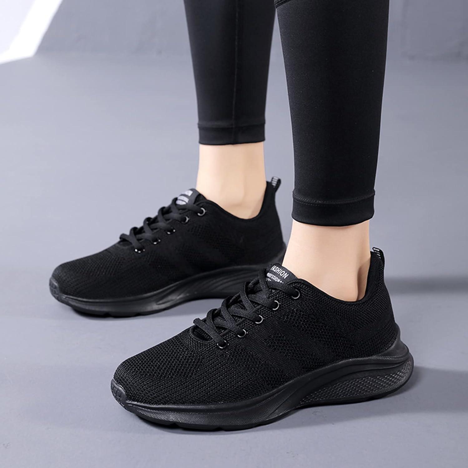 image:imageFemme Chaussures de Running pour Course Sports Fitness Respirant Mesh Gym Outdoor Trail Jogging Walking Tennis Baskets athltique Sneakers pour Femme011 Noir