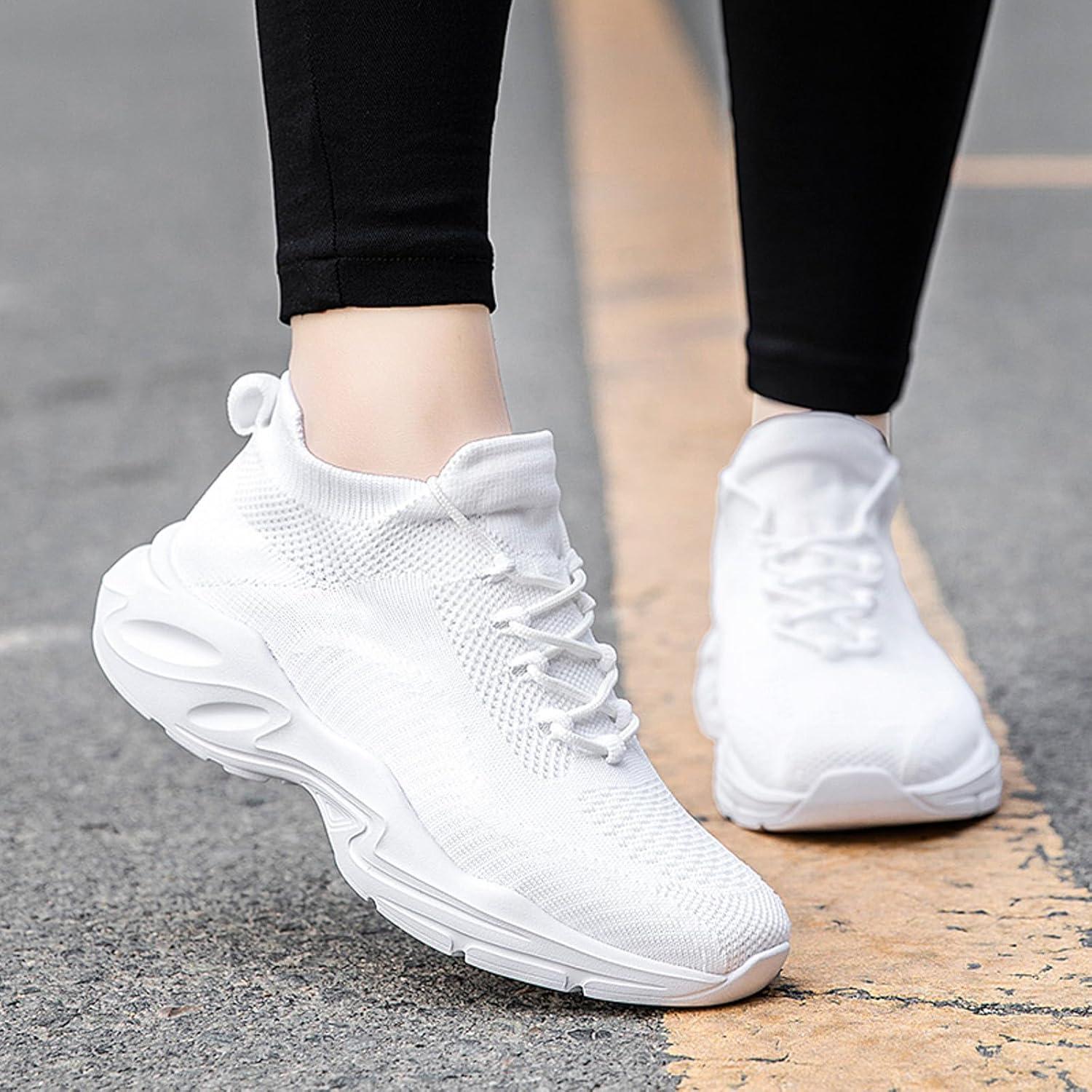 image:imageFemme Chaussures de Running pour Course Sports Fitness Respirant Mesh Gym Outdoor Trail Jogging Walking Tennis Baskets athltique Sneakers pour Femme012 Blanc