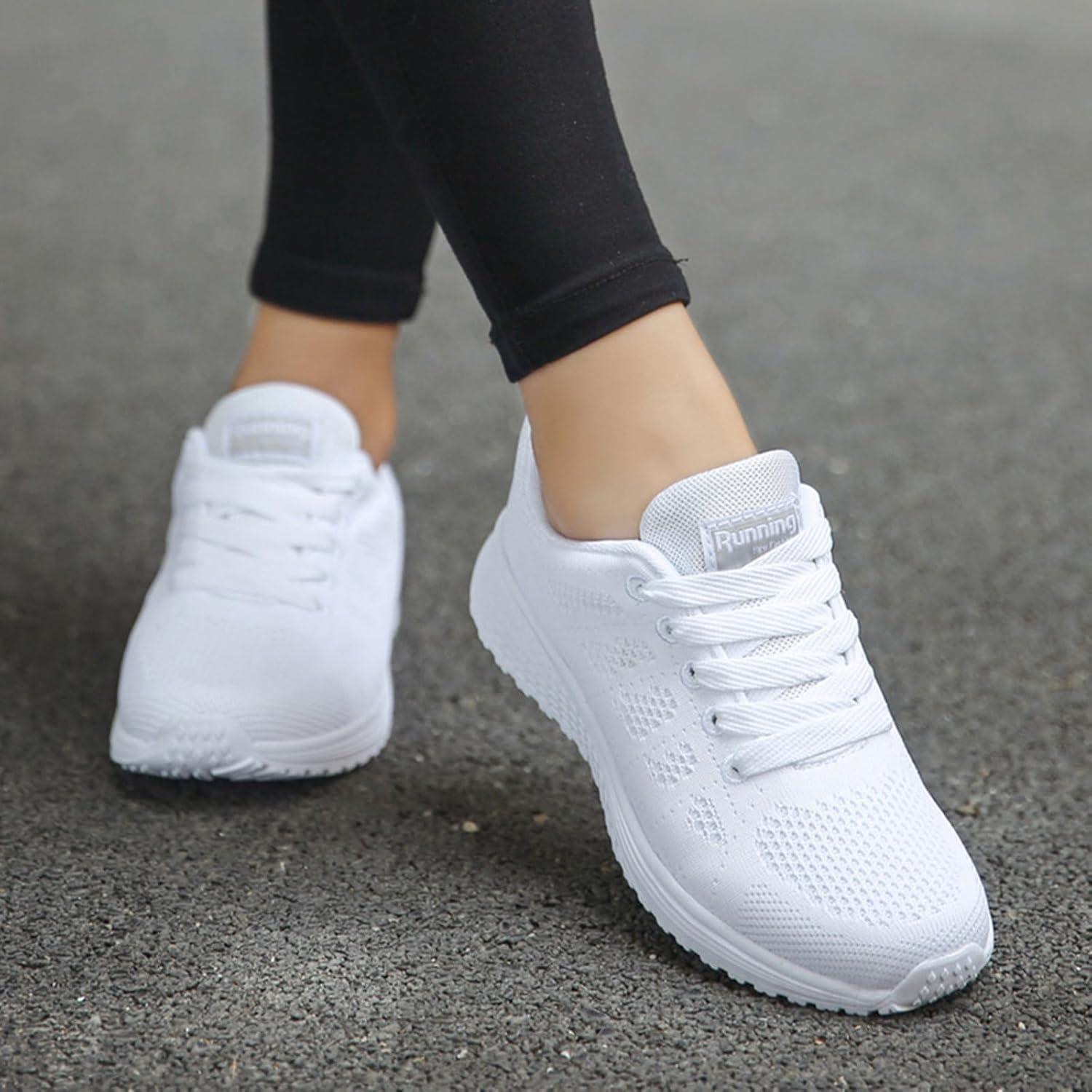 image:imageFemme Chaussures de Running pour Course Sports Fitness Respirant Mesh Gym Outdoor Trail Jogging Walking Tennis Baskets athltique Sneakers pour Femme02 Blanc