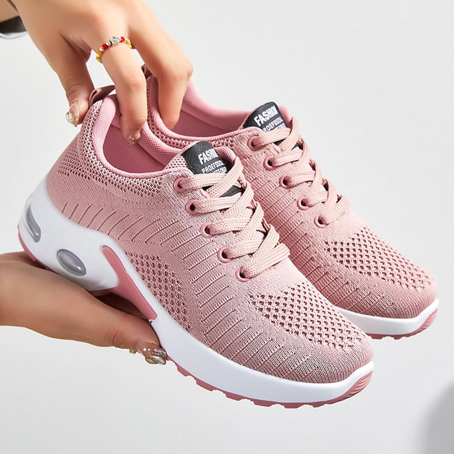 image:imageFemme Chaussures de Running pour Course Sports Fitness Respirant Mesh Gym Outdoor Trail Jogging Walking Tennis Baskets athltique Sneakers pour Femme03 Rose