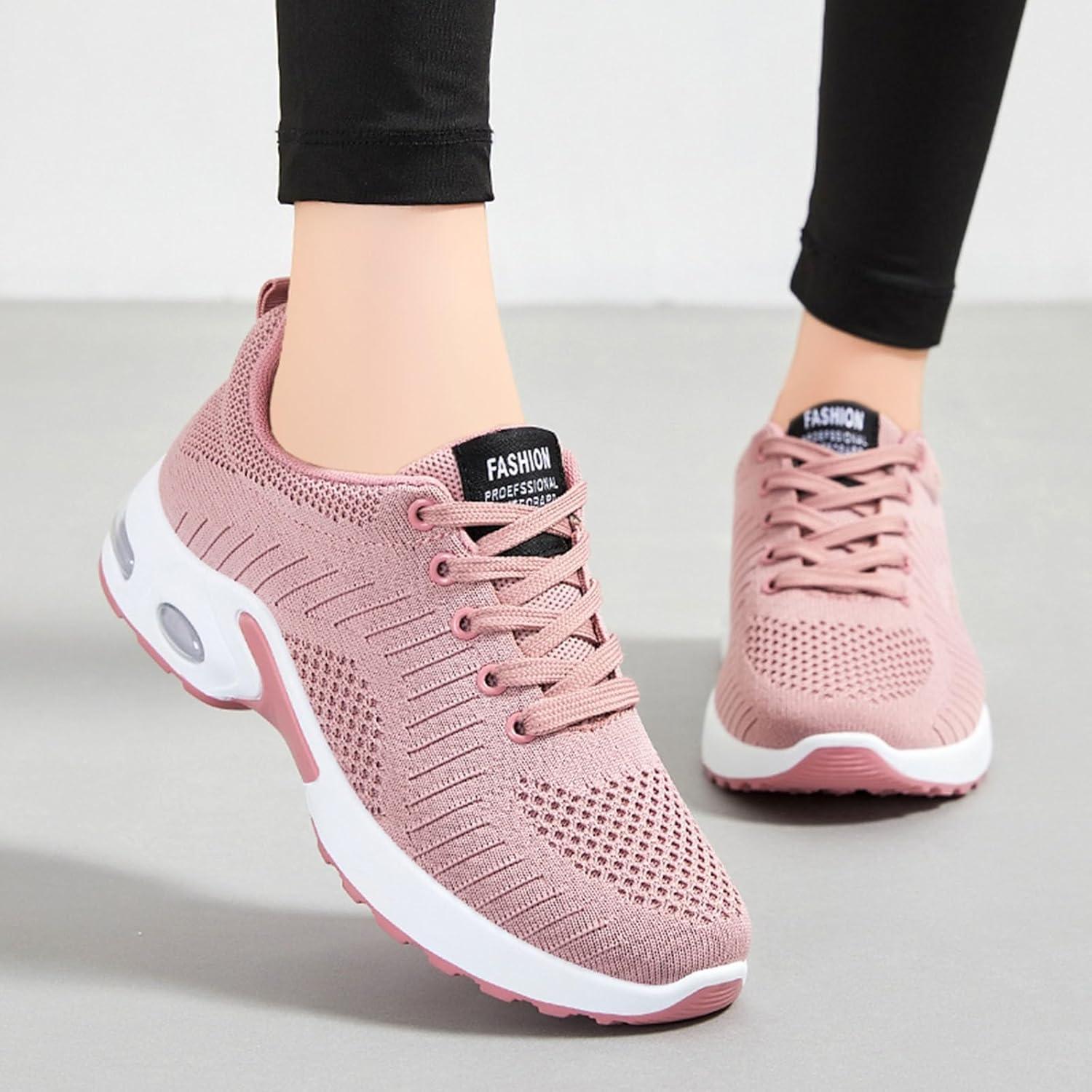 image:imageFemme Chaussures de Running pour Course Sports Fitness Respirant Mesh Gym Outdoor Trail Jogging Walking Tennis Baskets athltique Sneakers pour Femme03 Rose