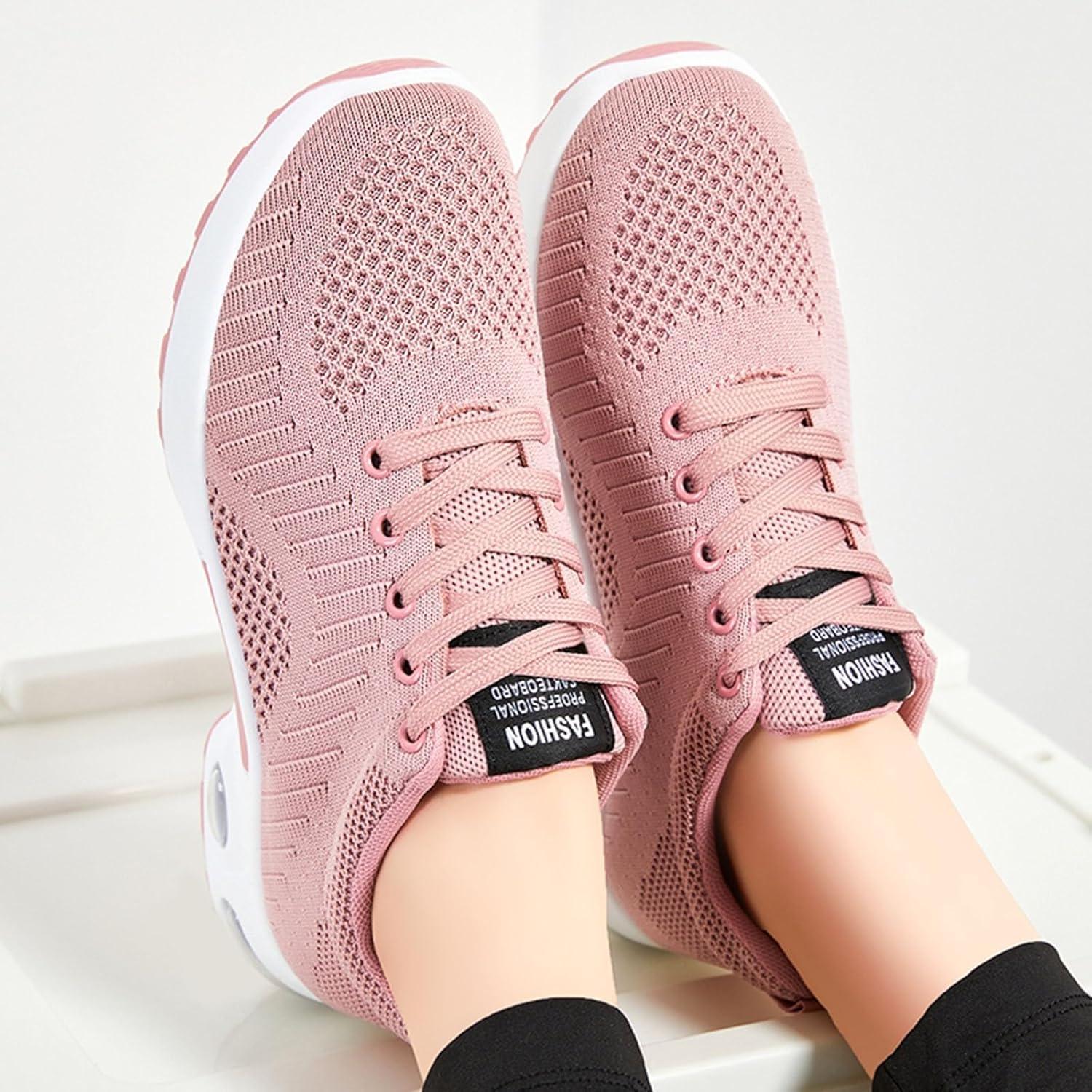 image:imageFemme Chaussures de Running pour Course Sports Fitness Respirant Mesh Gym Outdoor Trail Jogging Walking Tennis Baskets athltique Sneakers pour Femme03 Rose