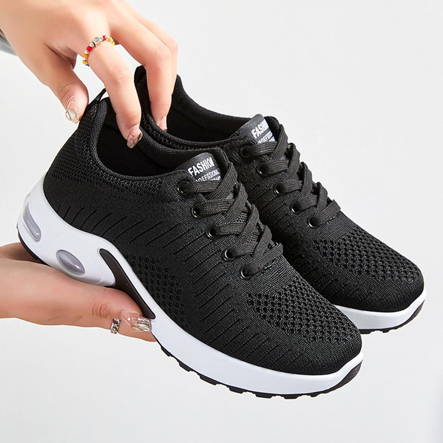 image:imageFemme Chaussures de Running pour Course Sports Fitness Respirant Mesh Gym Outdoor Trail Jogging Walking Tennis Baskets athltique Sneakers pour Femme03 Noir