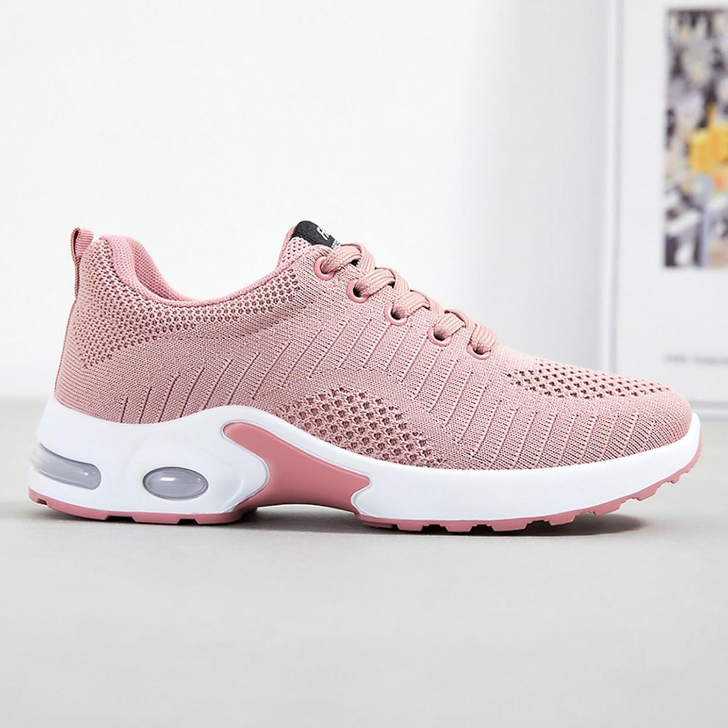 image:imageFemme Chaussures de Running pour Course Sports Fitness Respirant Mesh Gym Outdoor Trail Jogging Walking Tennis Baskets athltique Sneakers pour Femme03 Rose