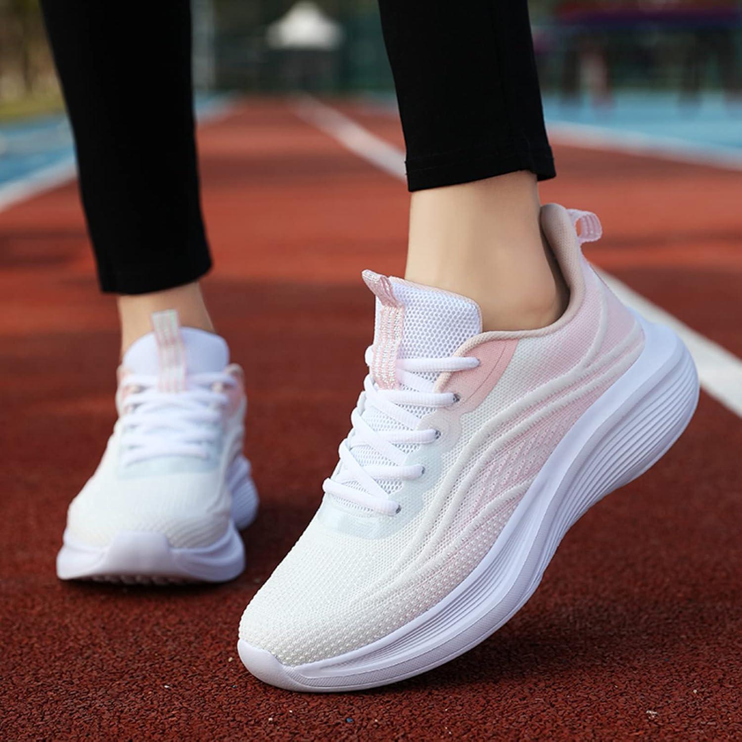 image:imageFemme Chaussures de Running pour Course Sports Fitness Respirant Mesh Gym Outdoor Trail Jogging Walking Tennis Baskets athltique Sneakers pour Femme04 Rose