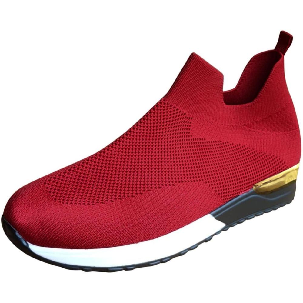 image:imageBasket Orthopdique De Marche Confort Souple Femme Chaussures De Travail Respirante Lgres Chaussure De Course Sneaker Mode Chaussures De Running Basket Compensee Gym Fitness Jogging SneakersX Red