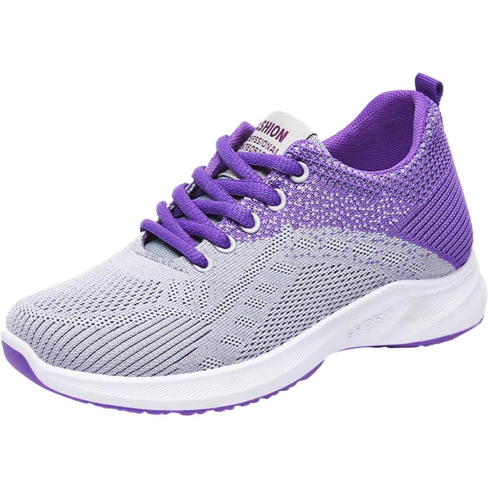 image:imageBasket Orthopdique De Marche Confort Souple Femme Chaussures De Travail Respirante Lgres Chaussure De Course Sneaker Mode Chaussures De Running Basket Compensee Gym Fitness Jogging SneakersZ 1purple
