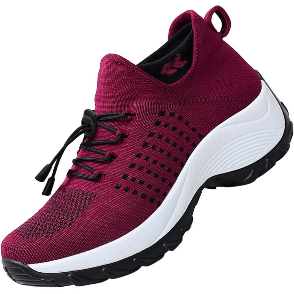 image:imageBasket Orthopdique De Marche Confort Souple Femme Chaussures De Travail Respirante Lgres Chaussure De Course Sneaker Mode Chaussures De Running Basket Compensee Gym Fitness Jogging SneakersZ4 Red