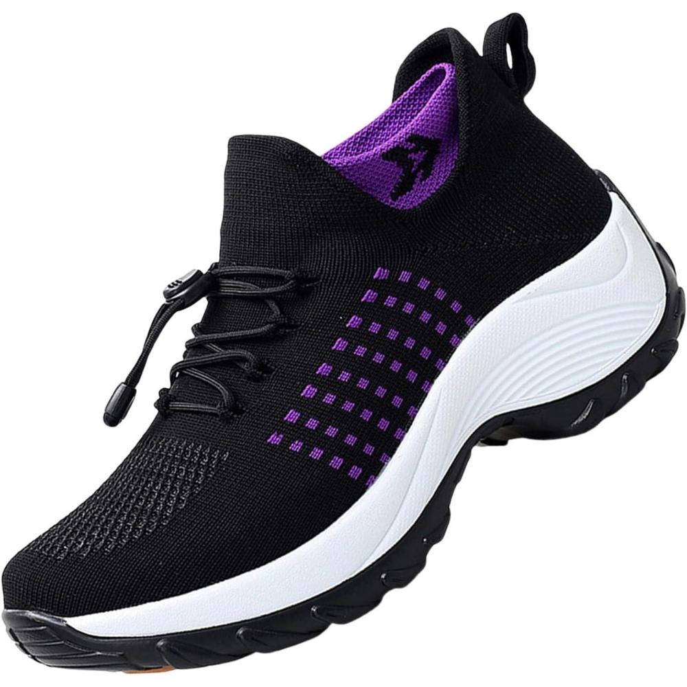 image:imageBasket Orthopdique De Marche Confort Souple Femme Chaussures De Travail Respirante Lgres Chaussure De Course Sneaker Mode Chaussures De Running Basket Compensee Gym Fitness Jogging SneakersZ4 Purple