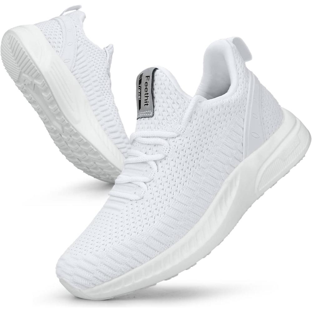 image:imageFeethit Femme Chaussures de Sport Running Air Respirant Chaussures de Course Lgres Basket Fitness Gym Jogging OutdoorBlanc
