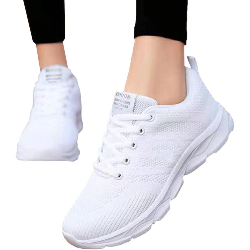image:imageFemme Chaussures de Running pour Course Sports Fitness Respirant Mesh Gym Outdoor Trail Jogging Walking Tennis Baskets athltique Sneakers pour Femme01 Blanc
