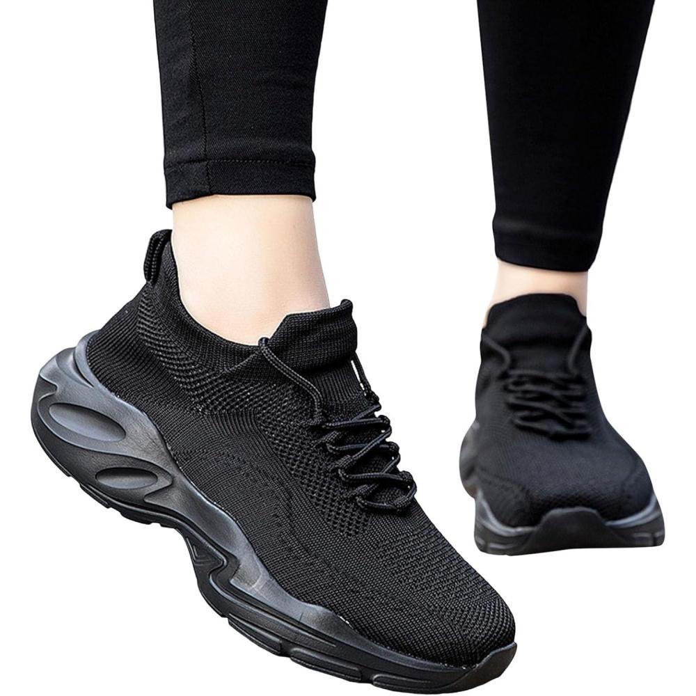 image:imageFemme Chaussures de Running pour Course Sports Fitness Respirant Mesh Gym Outdoor Trail Jogging Walking Tennis Baskets athltique Sneakers pour Femme012 Noir