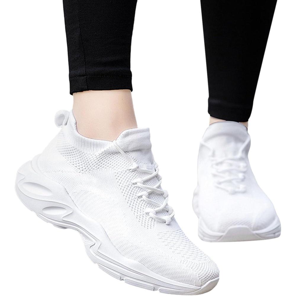 image:imageFemme Chaussures de Running pour Course Sports Fitness Respirant Mesh Gym Outdoor Trail Jogging Walking Tennis Baskets athltique Sneakers pour Femme012 Blanc