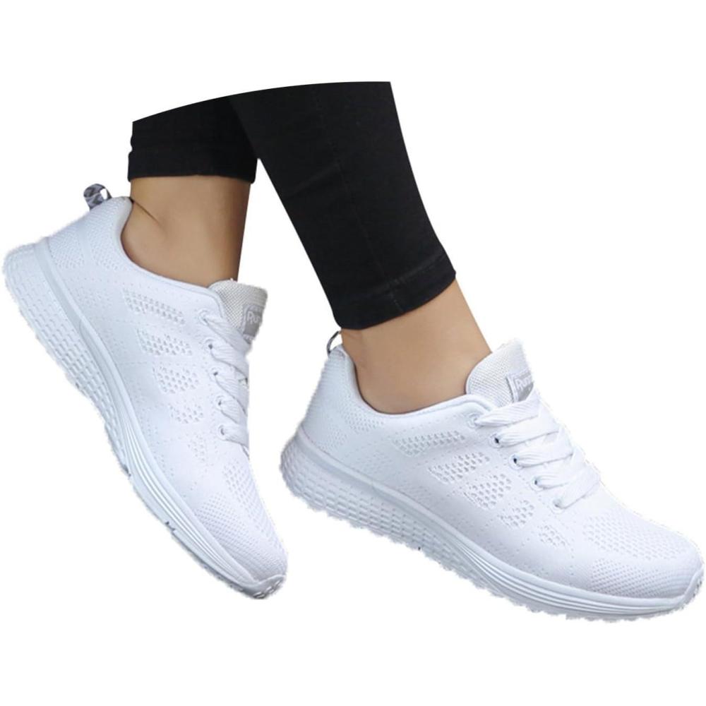 image:imageFemme Chaussures de Running pour Course Sports Fitness Respirant Mesh Gym Outdoor Trail Jogging Walking Tennis Baskets athltique Sneakers pour Femme02 Blanc