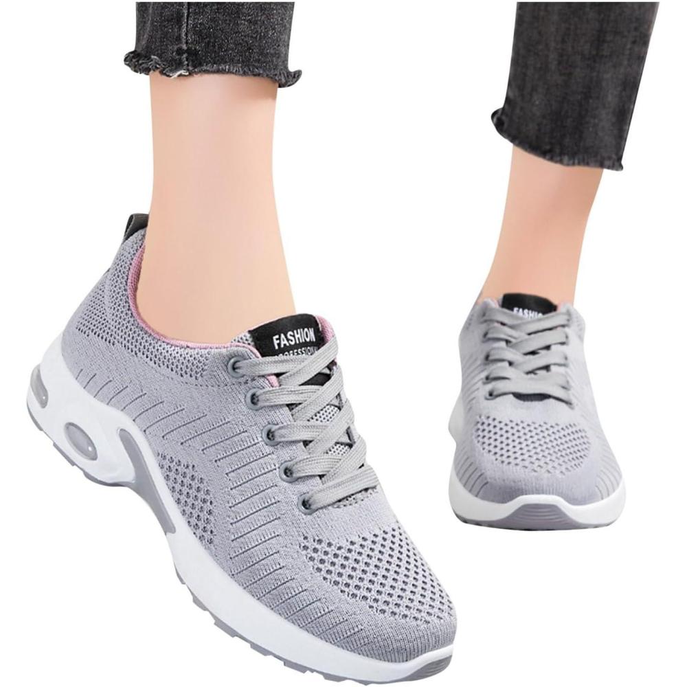 image:imageFemme Chaussures de Running pour Course Sports Fitness Respirant Mesh Gym Outdoor Trail Jogging Walking Tennis Baskets athltique Sneakers pour Femme03 Gris