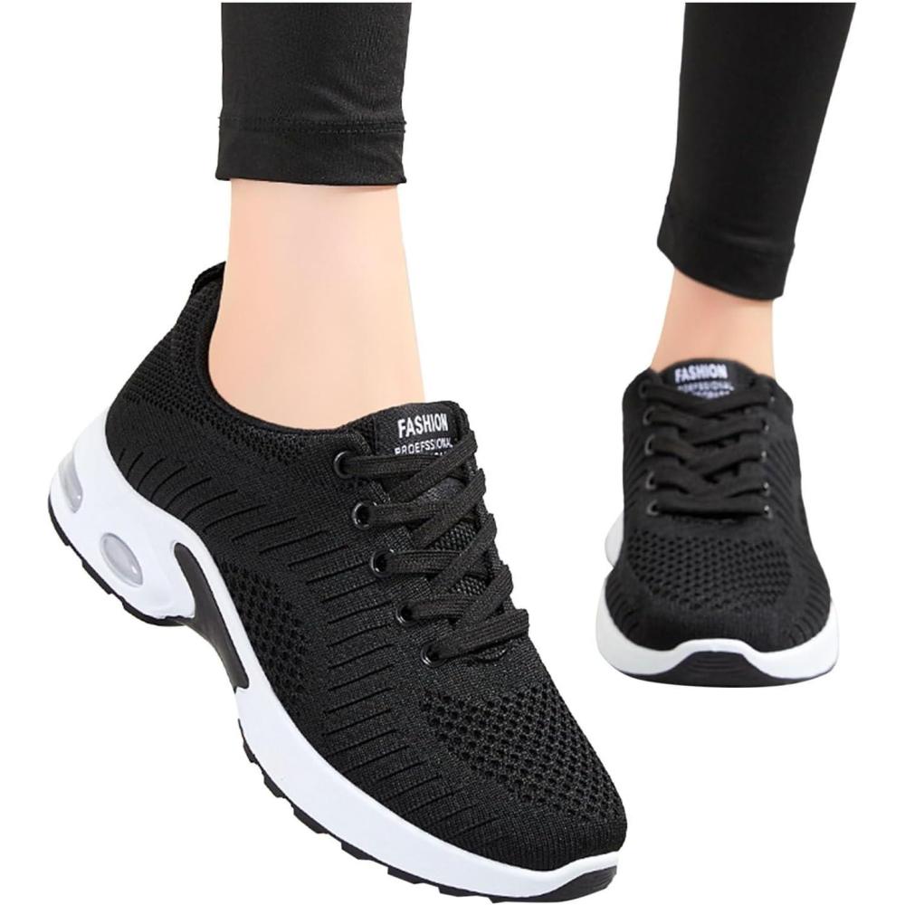image:imageFemme Chaussures de Running pour Course Sports Fitness Respirant Mesh Gym Outdoor Trail Jogging Walking Tennis Baskets athltique Sneakers pour Femme03 Noir