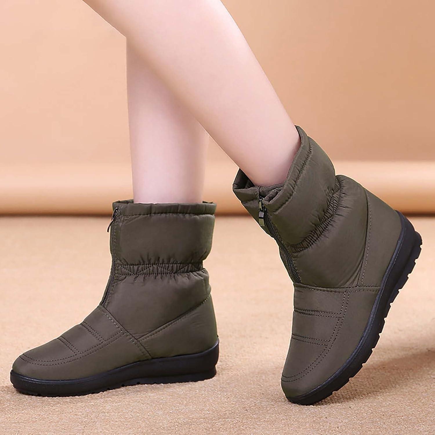 image:imageBottines pour femme avec fermeture clair Bottes plates confortables et antidrapantes Bottes orthopdiques lgres enfiler Chaussures de jardin Bottes de motard Bottes de pluie BottesVert